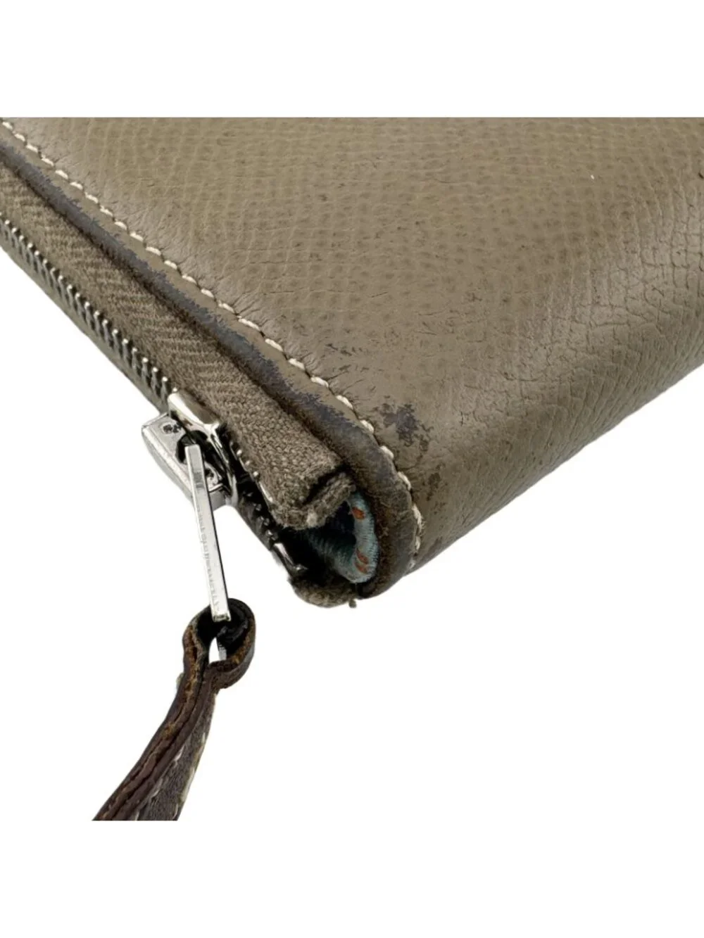 Hermes Azap Compact Silk'in Veau Epsom Etoupe Brown Coin Purse Wallet Silver